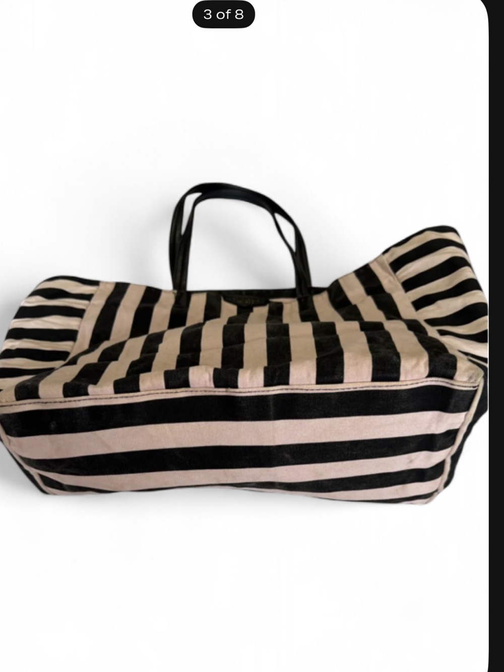 Victoria’s Secret Pink and Black Striped Tote with Matching Pink Pouch - Picture 3 of 7